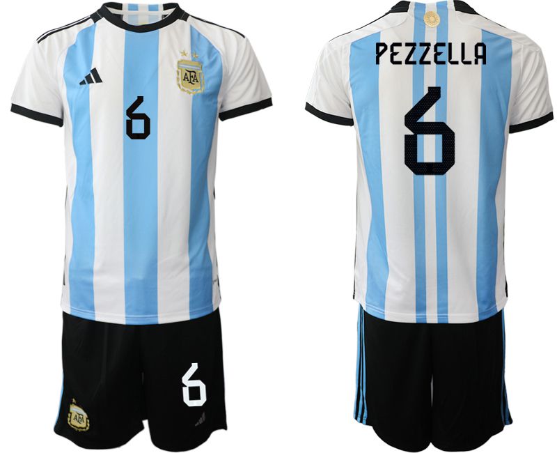 Cheap Men 2022 World Cup National Team Argentina home white 6 Soccer Jerseys